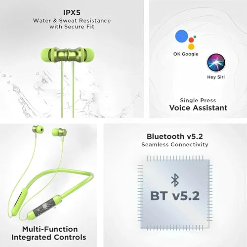 Transparent Neckband Bluetooth Earphones with Deep Bass &amp; Noise Cancellation