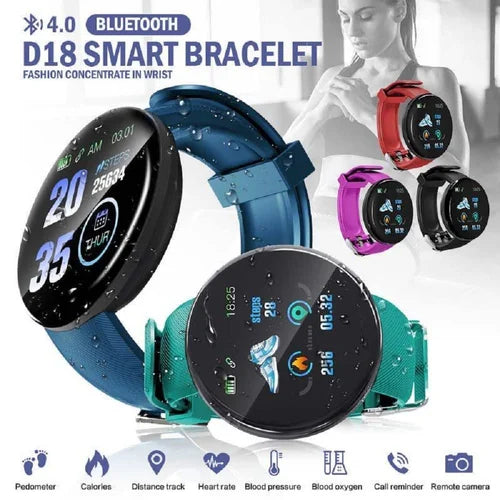 D18 Bluetooth Smart Bracelet – Fitness Tracker with Heart Rate & Blood Pressure Monitor